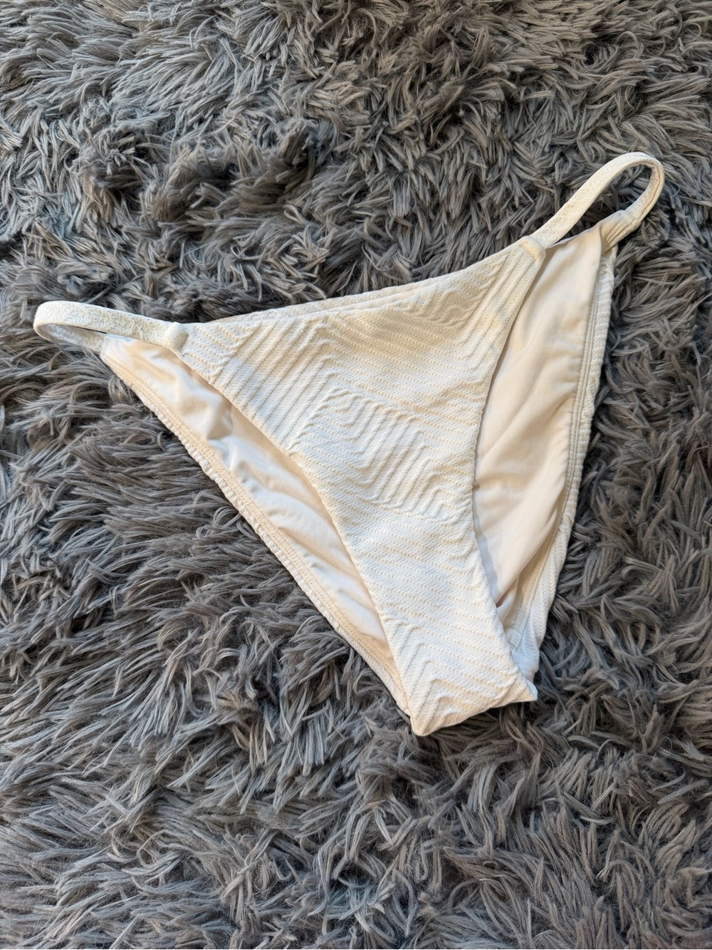 Textured White Bikini Bottom with Subtle Chevron Detail